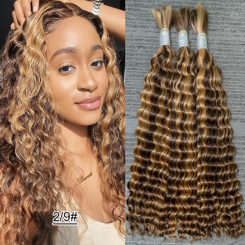 Bulk Braiding Hair 100% Human hair Virgin Deep Wave Unprocessed No Weft Boho Braids Human Hair Bulk Extensions Brazilian Remy 1B