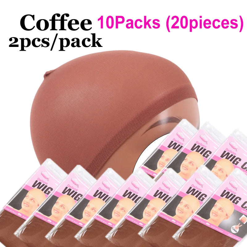 Durable Stokcing Wig Cap Under My Wigs 20Pieces Stocking Cap Skin Tone Black Brown Nude Color Wigs Installing Bald Cap