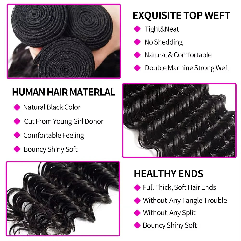 Luvin Deep Wave Human Hair Bundles 30 34 Inch Curly Hair Weaving Remy Unprocessed Tissage Double Weft Virgin Hair Extensions