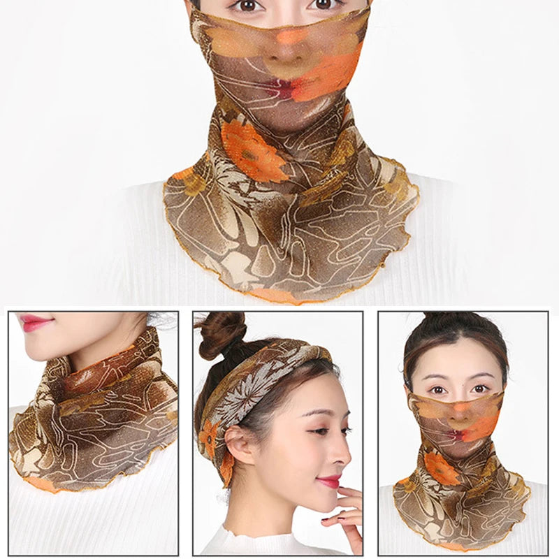 Fashion Summer Chiffon Neck Collar Silk Scarf Women Sunscreen Face Mask Headscarf Bandana Cycling Anti-uv Multi-function Scarves
