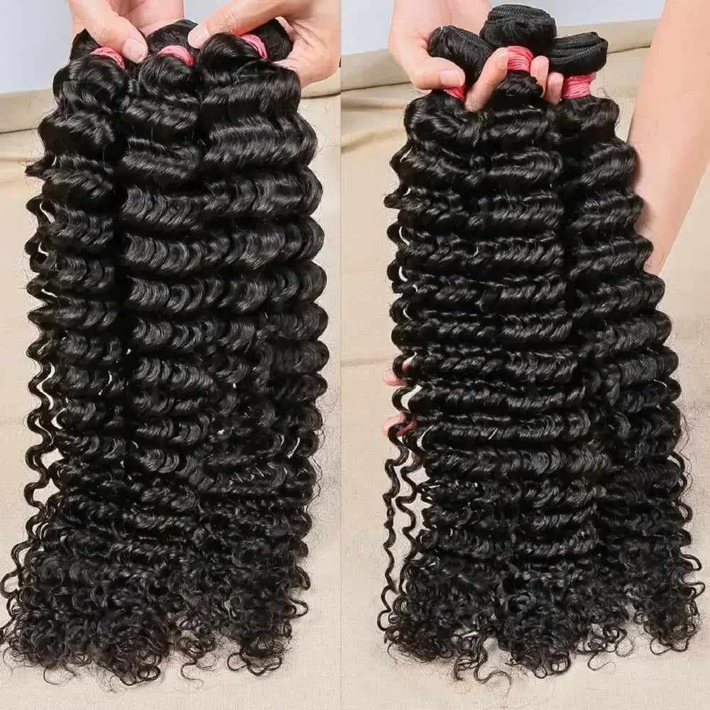 Luvin Deep Wave Human Hair Bundles 30 34 Inch Curly Hair Weaving Remy Unprocessed Tissage Double Weft Virgin Hair Extensions