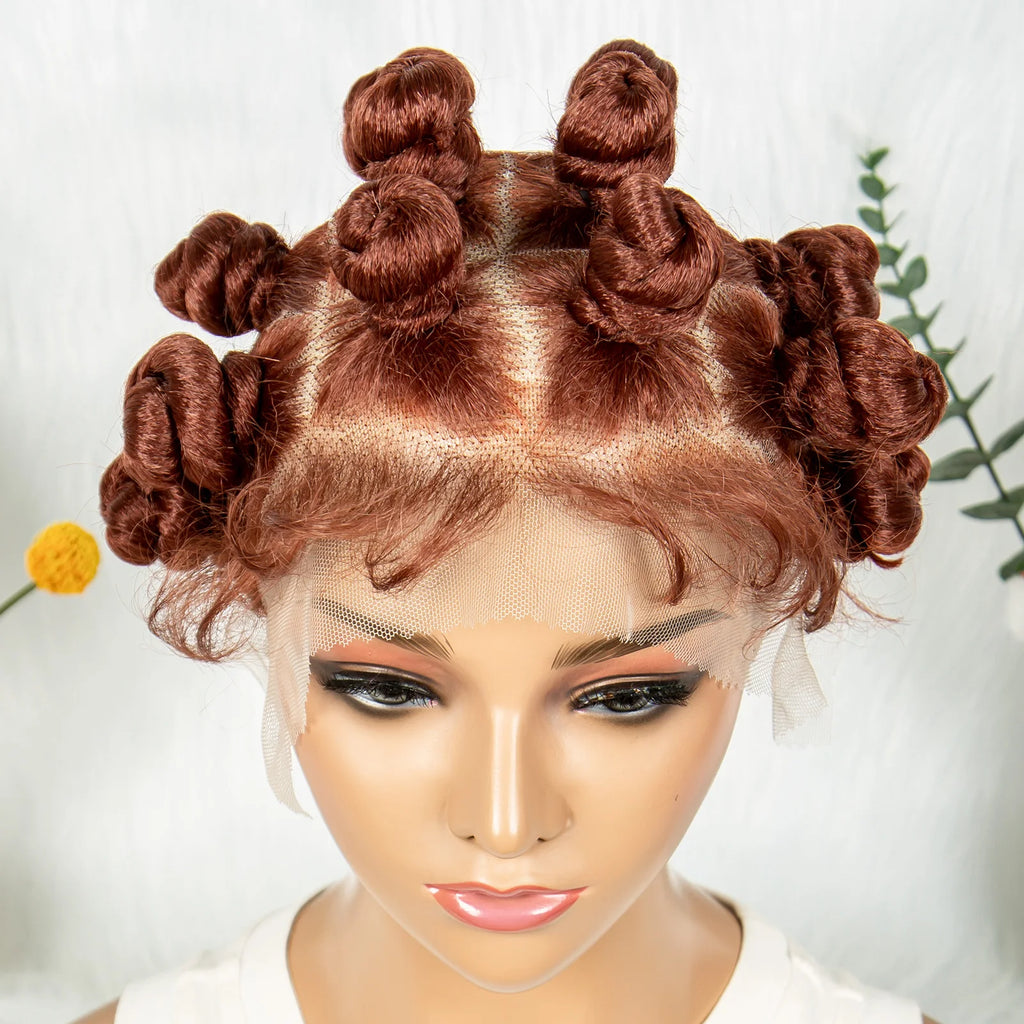 Full Lace Handmade Bantu Braided Wigs Synthetic Lace Frontal Short Cute Bantu Braided Lace Wig With Baby Hair for Black Women
