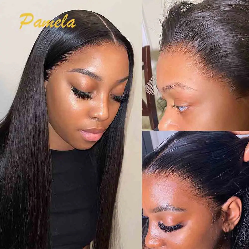 Double Drawn Bleached Knots Bone Straight Wig 250% Density 360 13x6 HD Transparent Lace Frontal Human Hair Wigs Pre plucked
