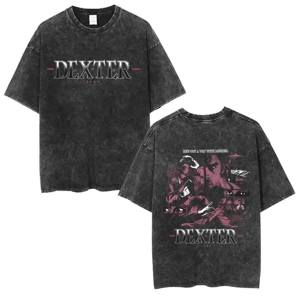 Classic TV Play Dexter Morgan Still Print T-shirt Vintage Washed Cotton Men Women Oversized Summer New Tee Casual Oversized Tops
