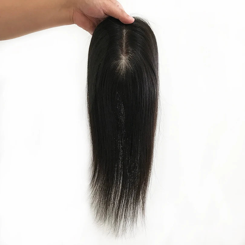 9x14cm Straight Silk Base Women Topper with Clips In Virgin European Human Hair Toupee for Women  20cm-40cm Hand Made