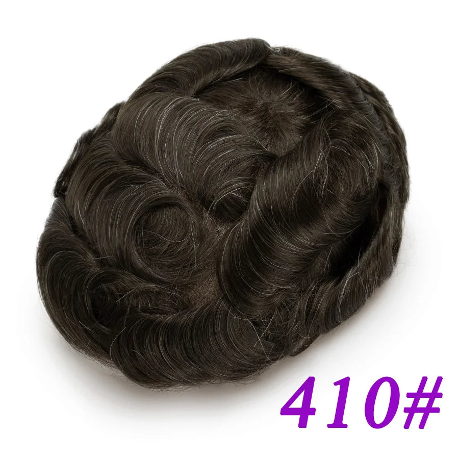 Men Toupees Real Hair Replacement Systems Thin Skin base Indian Human Remy Hair Toupee with Tapes Hairpiece Male Wig Touchcolor