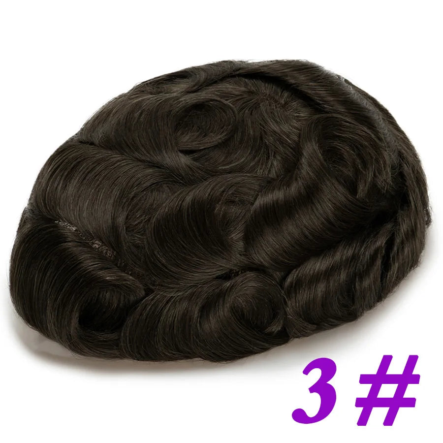Men Toupees Real Hair Replacement Systems Thin Skin base Indian Human Remy Hair Toupee with Tapes Hairpiece Male Wig Touchcolor