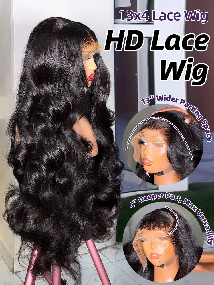 Wigirl High 200 Density 30 40 Inch 13x6 HD Transparent Body Wave Lace Front Human Hair Wigs Brazilian Wavy 13x4 Lace Frontal Wig