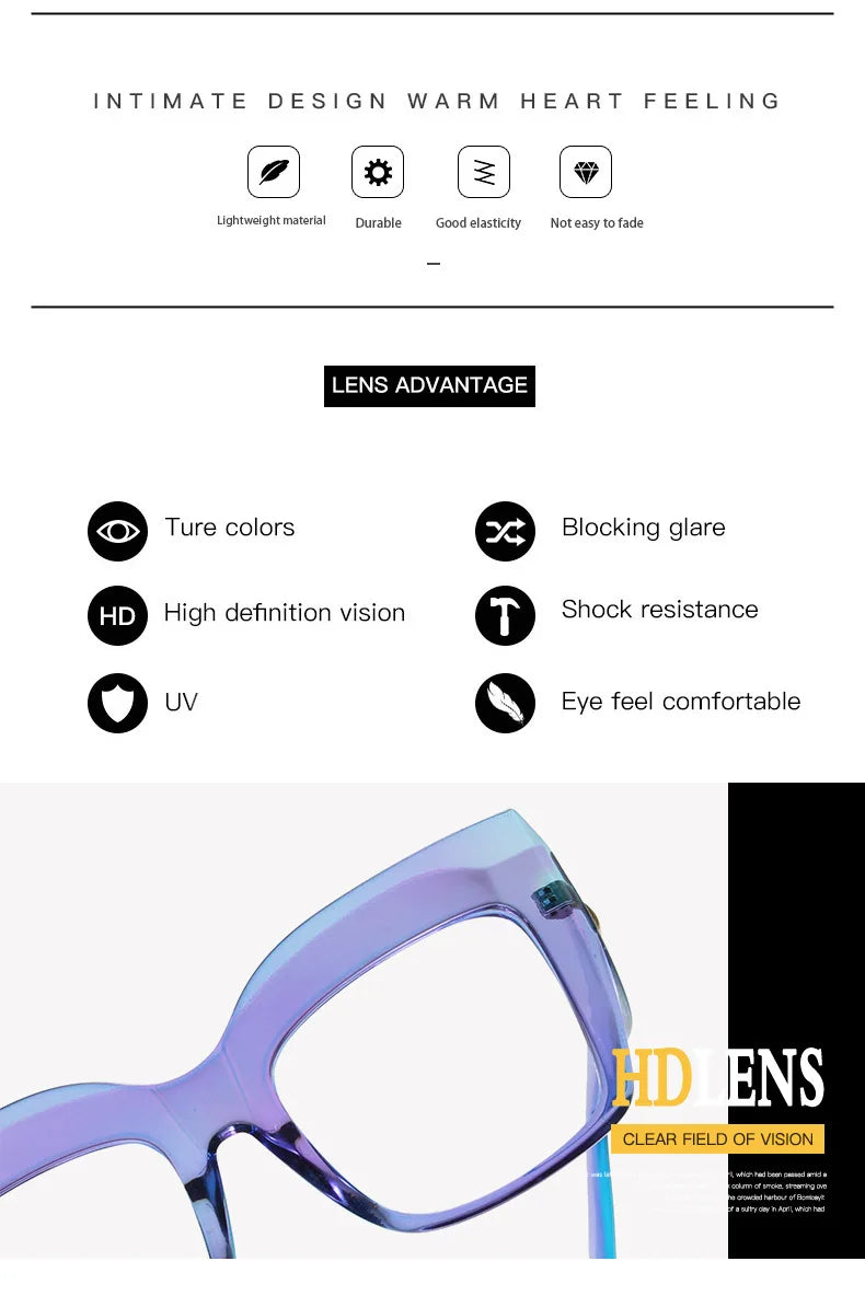 Oversize Women's Glasses Fashion Transparent Square Ladies Eyeglasses Blue Clear Lens Optical Female Eyewear Anti Blue Light