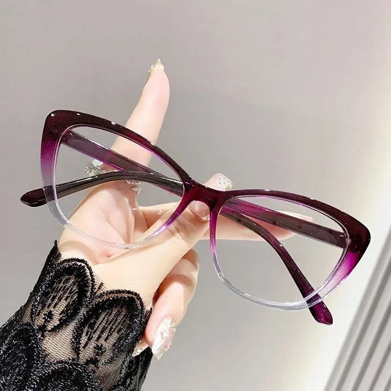 Cat Eye Clear Lens Presbyopia Glasses Retro Gradient Butterfly Frame Reading Glasses Blue Light Blocking Eye Protection Eyewear