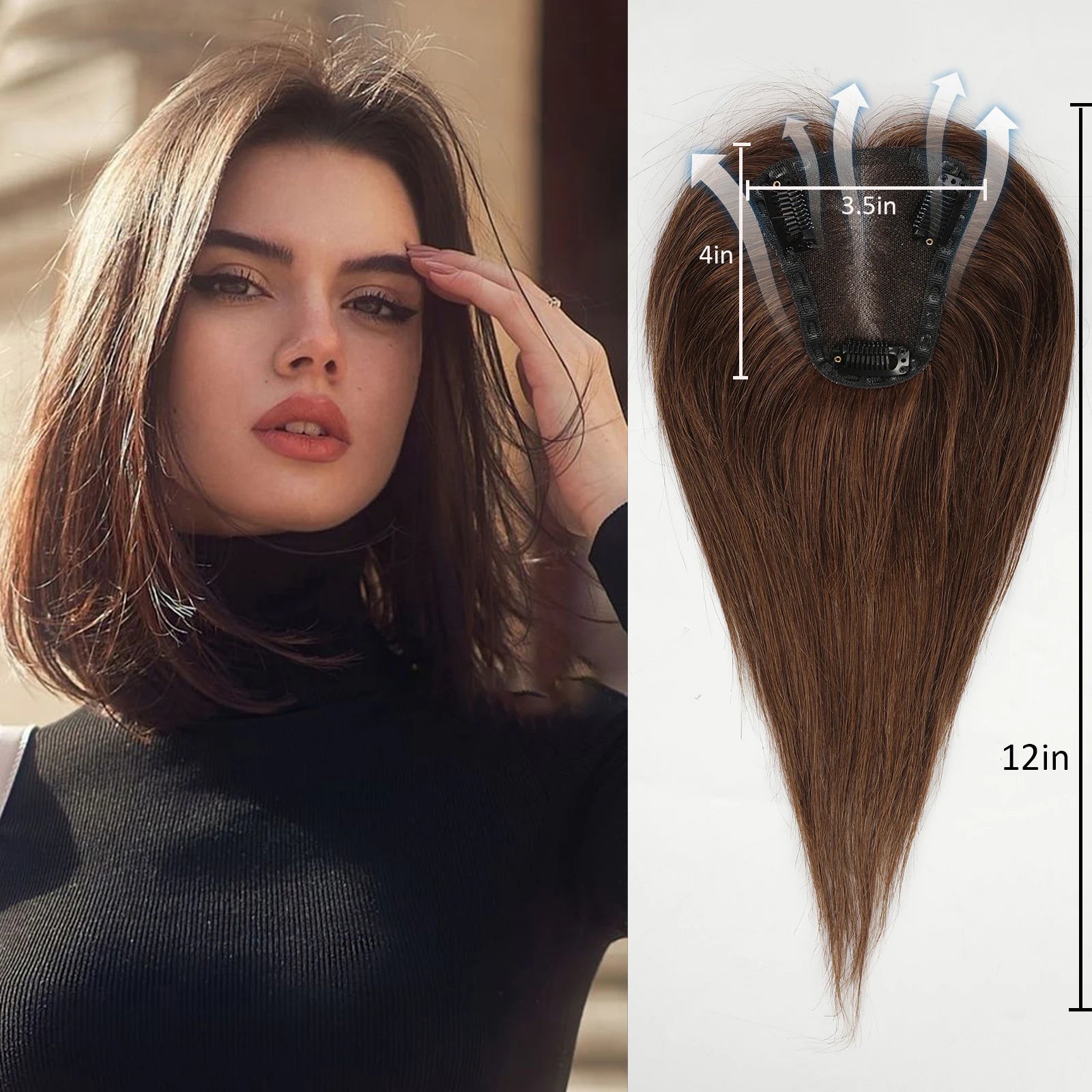 100% Remy Human Hair Toppers Ombre Light Brown Blonde Middle Part Human Hair Pieces for Women with Thinning Hair Clip in Toppers