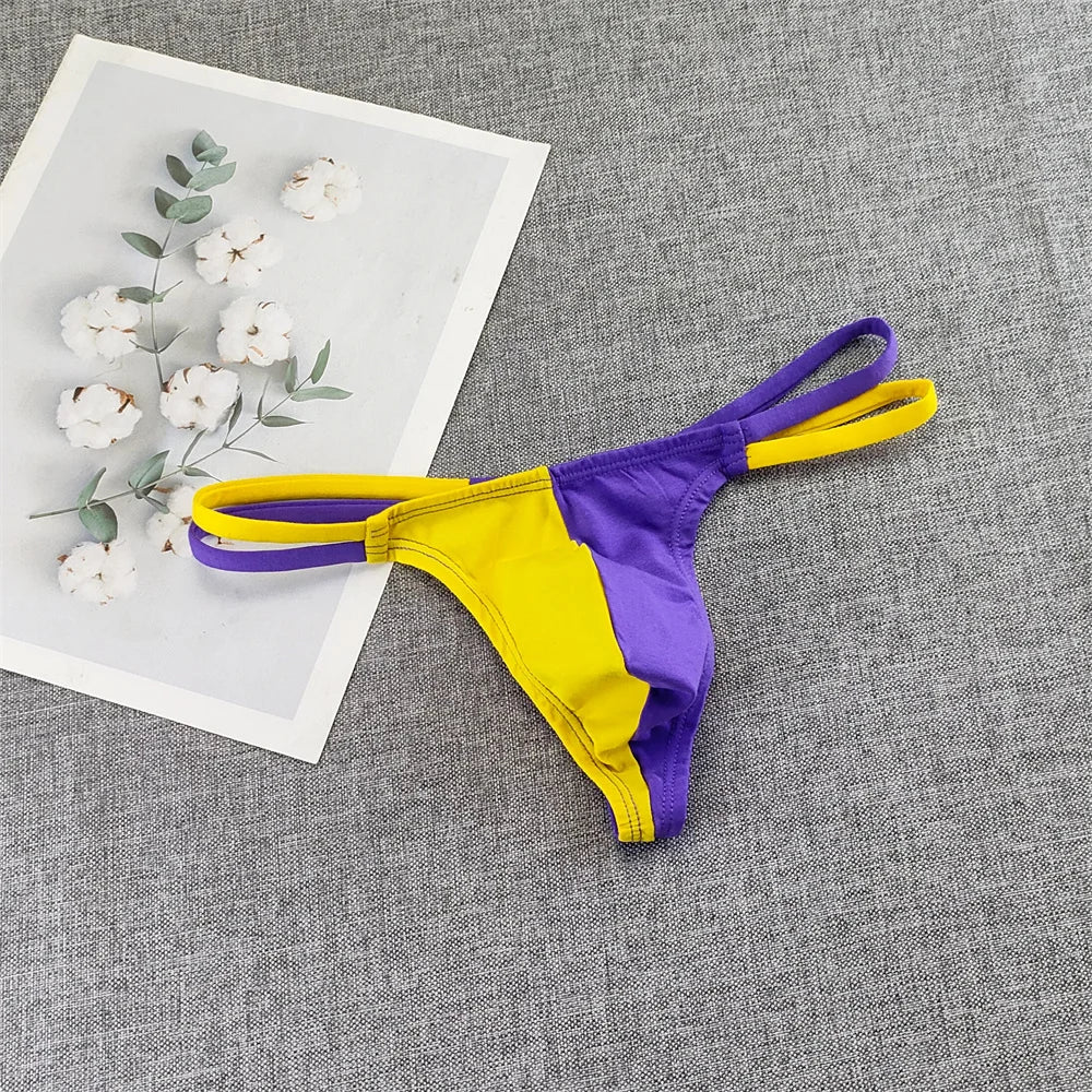 Double Strap Pure Cotton Thong Men T-back Underwear Patchwork Color Sports Seamless Male G-string Plus Size