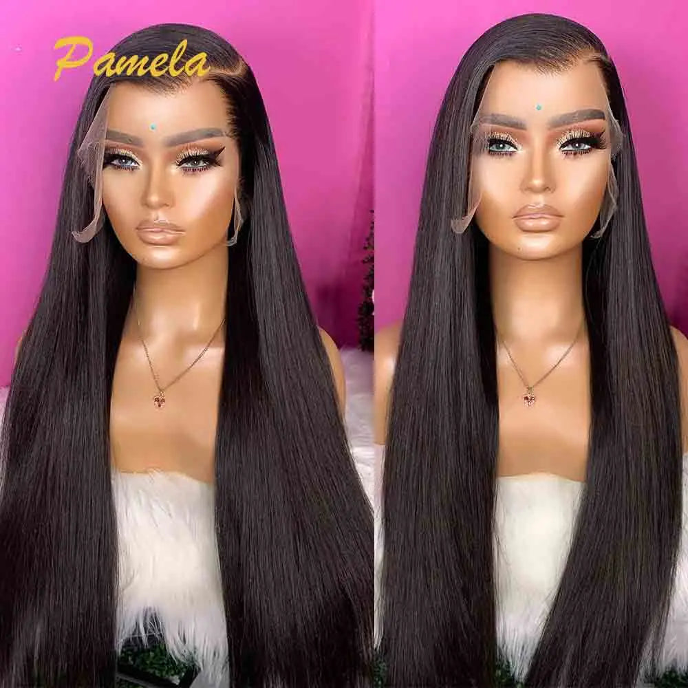 Double Drawn Bleached Knots Bone Straight Wig 250% Density 360 13x6 HD Transparent Lace Frontal Human Hair Wigs Pre plucked