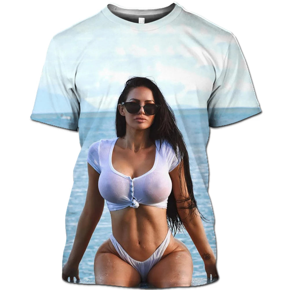 Hot Sexy Model Beach Bikini Summer Man T-shirt Swimsuit Personality Hip Hop Funny Alternative Street Quick Dry Short Sleeve 6XL