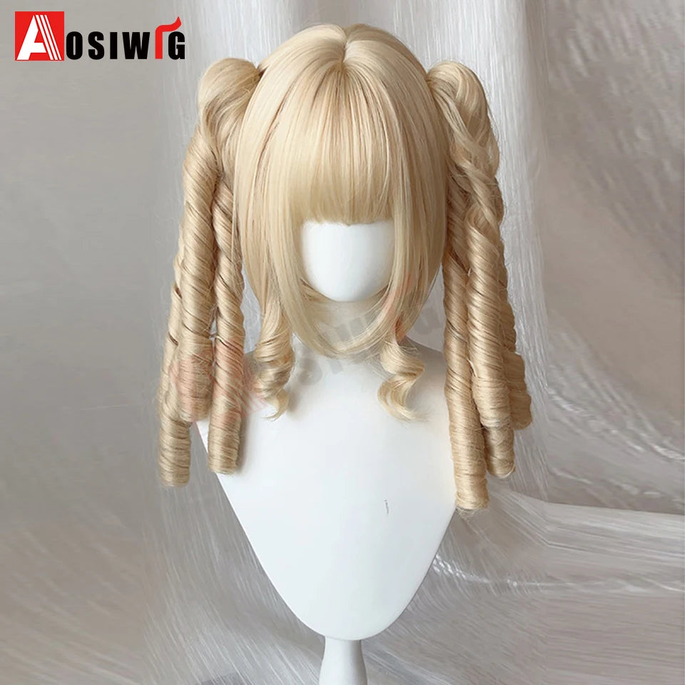 AOSI Synthetic Long Curly Wig Double Ponytail Cute Lolita Women Wigs Halloween Cosplay Style Blonde Brown Party Wig