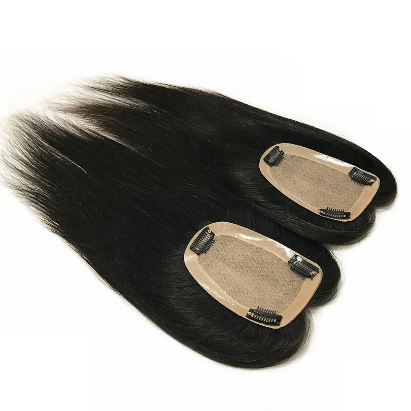 9x14cm Straight Silk Base Women Topper with Clips In Virgin European Human Hair Toupee for Women  20cm-40cm Hand Made