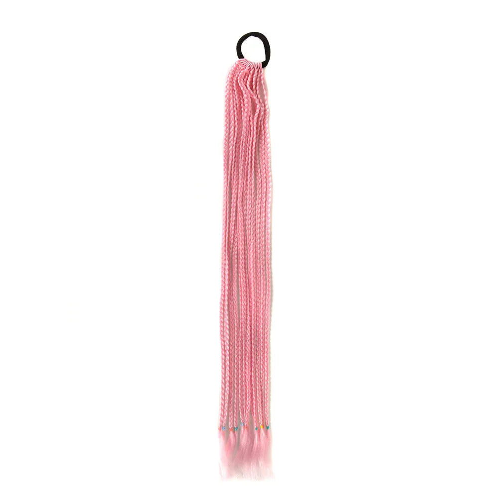 24inch Rubber Band Crochet Mixed Box Braids Plaited Ponytail Synthetic Gradient Dirty Braided Ponytail Hair Extensions for Kids