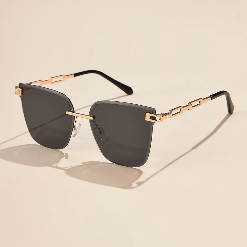 New Sunglasses Women Rimless Cat Eye Eyewear Gradient Brown Cutting Lens Sun Glasses For Female Alloy Eyeglasses Brand Designer