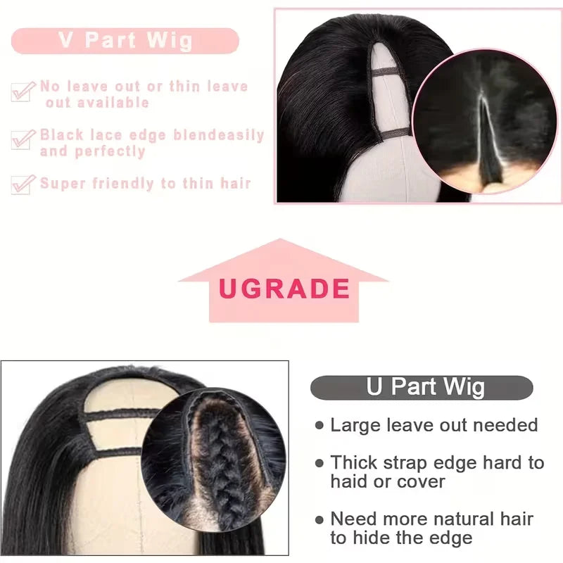 FRIZIRA kinky Straight V Part Brazilian Virgin Human Hair Wigs Glueless Upgrade U Part Wig Glueless V Shape Wig Natural Black