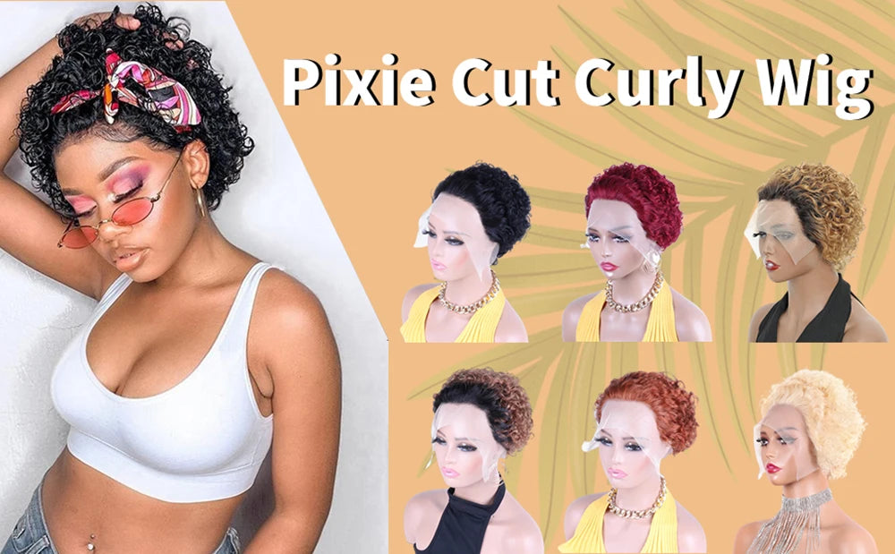 Curly Human Hair Wig Short Bob Pixie Cut Wig Human Hair For Women Brazilian Water Wave 13x1 Transparent Lace Wig