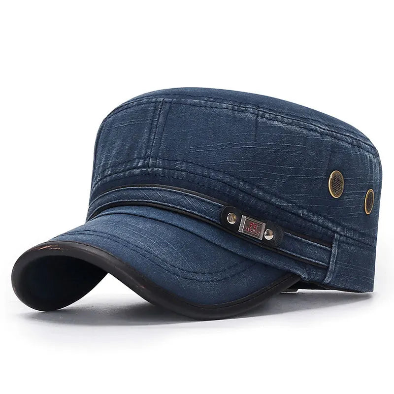 Unisex Baseball Cap Vintage Cadet Top Cap Washed Cotton Fashion Adjustable Flat Top Hat for Men Women