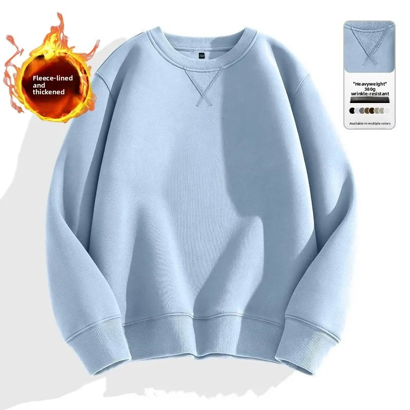 Loose Fit  Color Hoodl Sweatirt Long Sve round Ne Men's Autumn Winter Heavyweight Comfortable Antibacterial Ba...