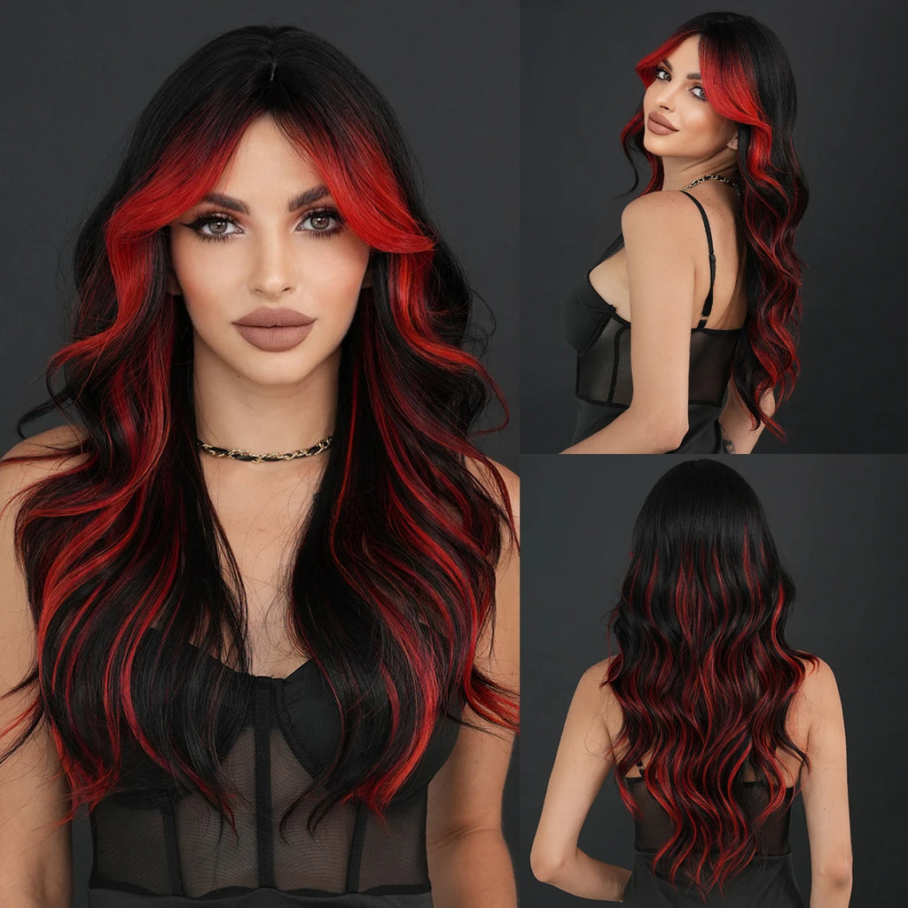 NAMM Highlight Skunk Wig Body Wave Synthetic Blue Wig for Women Daily Party Use Highlight Ash Wavy Wigs With Medium Wigs