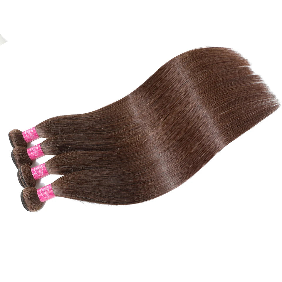Clearance Cheap #4 Color Straight Human Hair Bundles With Closure Brazilian Virgin Human Hair Weave Bundles With HD Lace Closure
