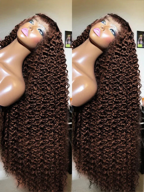 34 30 Inch Chocolate Brown Deep Wave Lace Front Wigs Human Hair #4 Colored 13x4 Hd Curly Lace Frontal Wigs Pre Plucked