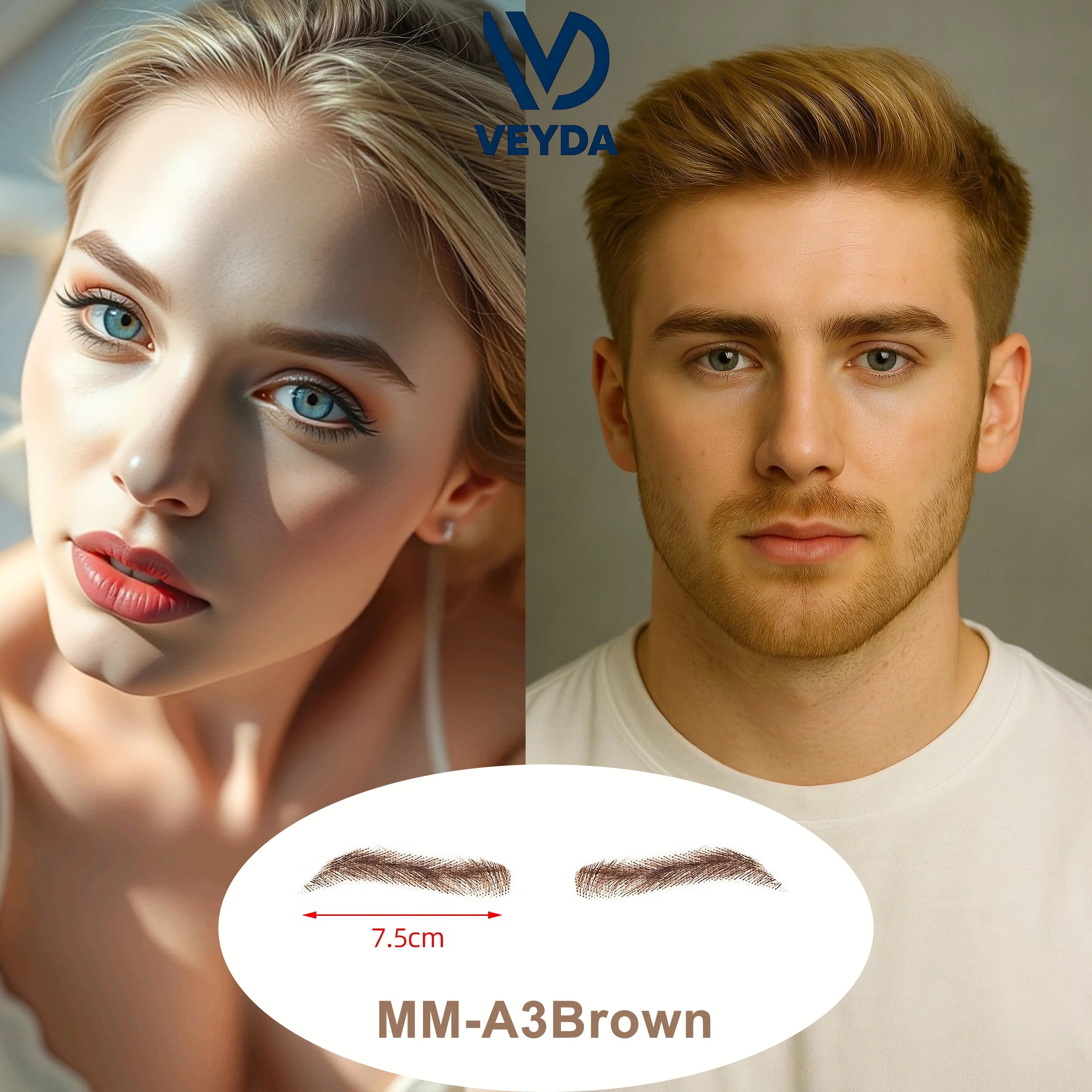 6 New Styles Invisible Natural Black Fake Eyebrows For Adult Males and Females 100% Human Hair Handtied Lace Base Natural Growth
