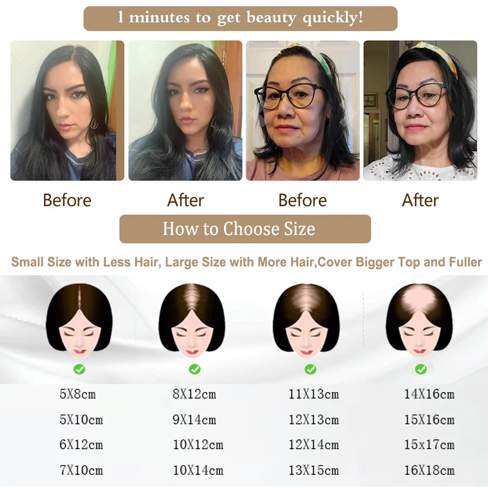 11x13cm Dark Brown Human Hair Topper Silk Base Hand Tied Silk Top Toupee Breathable Remy Hair Piece with Clips in for Women