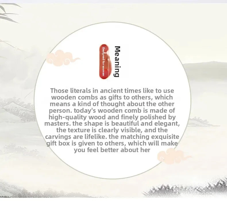 Portable Mini Ebony Wood Comb Chinese Style Carved Travel Souvenir Popular Hairdressing Professional Comb Made in China