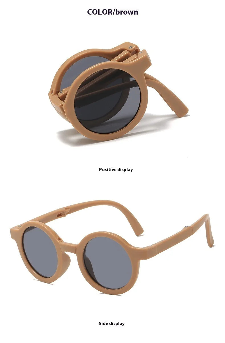 New Folding Children's Fashionable Round Sunglasses Cute Eyeglasses For Boys Girls Baby Sunshade And UV Protection