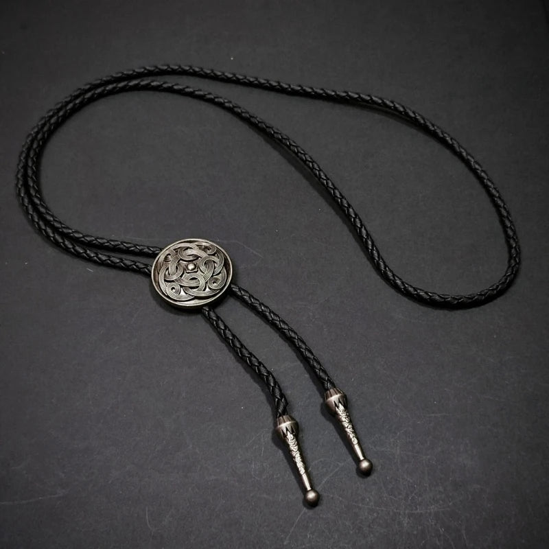 Unisex Metal Pendant Bolo Tie Western Leather Cord Adjustable Necktie Necklace