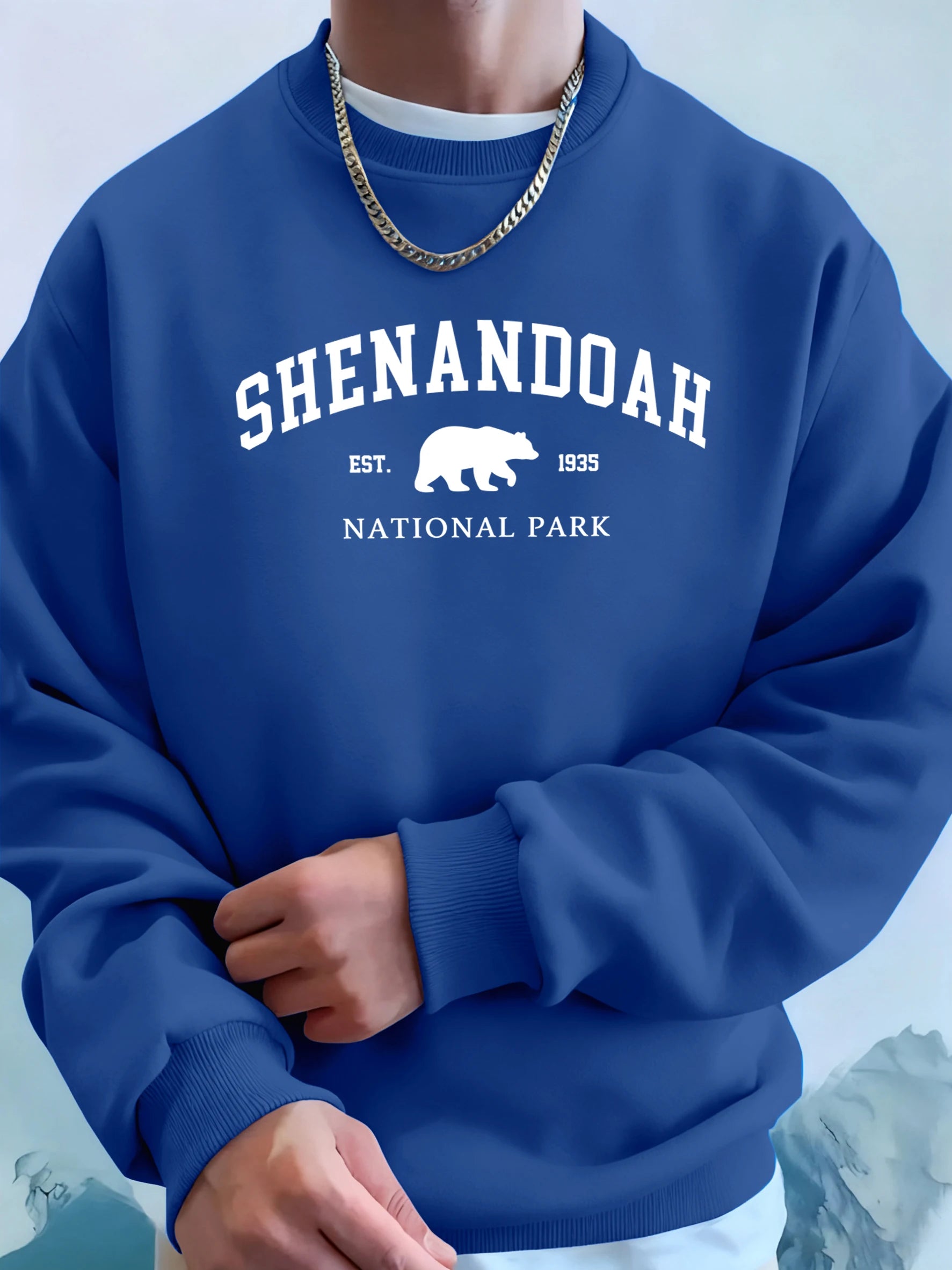 Senandah National Park Bear Prints Hoodie Men Warm Pocket Hooded Pullover Fleece Basics Sweatshirts Comfortable Sport Streetwear