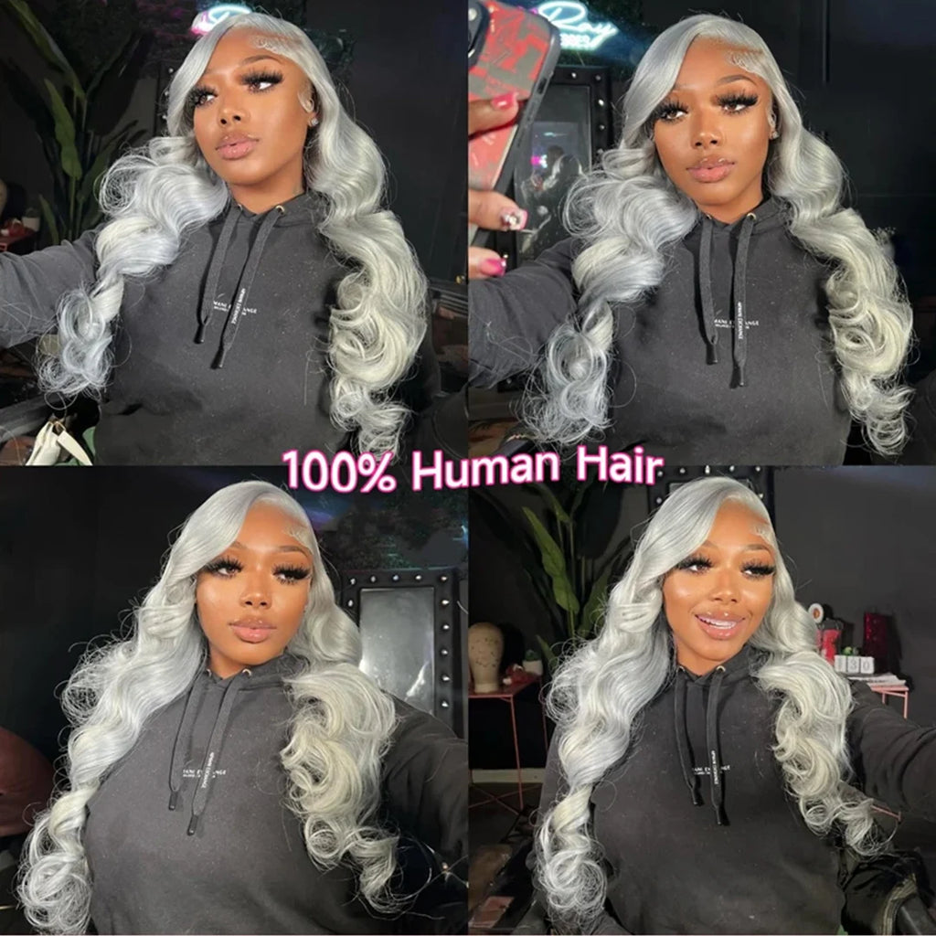Silver Gray Body wave Lace Frontal Human Hair Wigs Ash Blonde 13x4 HD Colored Body Wave 13x6 Front Human Lace Hair Wig For Women