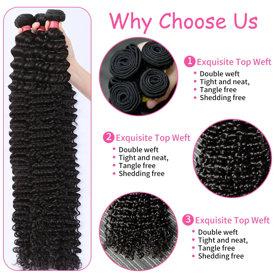 Luvin Deep Wave Human Hair Bundles 30 34 Inch Curly Hair Weaving Remy Unprocessed Tissage Double Weft Virgin Hair Extensions