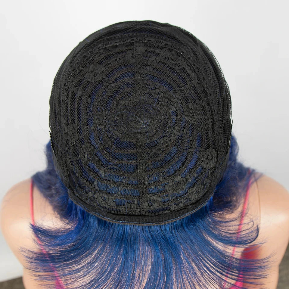 Brazilian Straight Human Hair Wig With Bangs Royal Blue Wear To Go Glueless 100% Remy Human Hair Wigs Full Machine Wig For Women