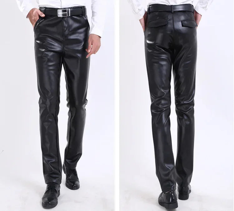 Autumn and Winter Slim Mens Leather Pants Tight Motorcycle Fashion Simple Hipster PU Leather Pants for Men
