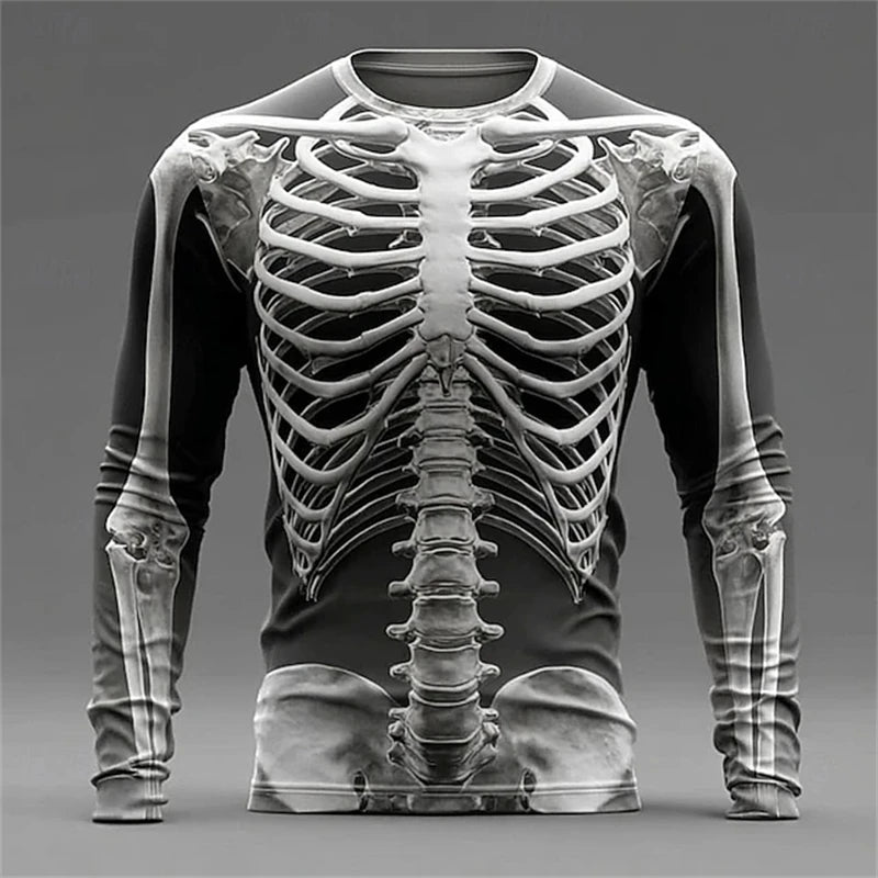 2026 New Men's Creative Muscle Texture Print T-Shirt Quick-Dry Crew Neck Long Sleeve Top Men's Casual Long Sleeve Pullover
