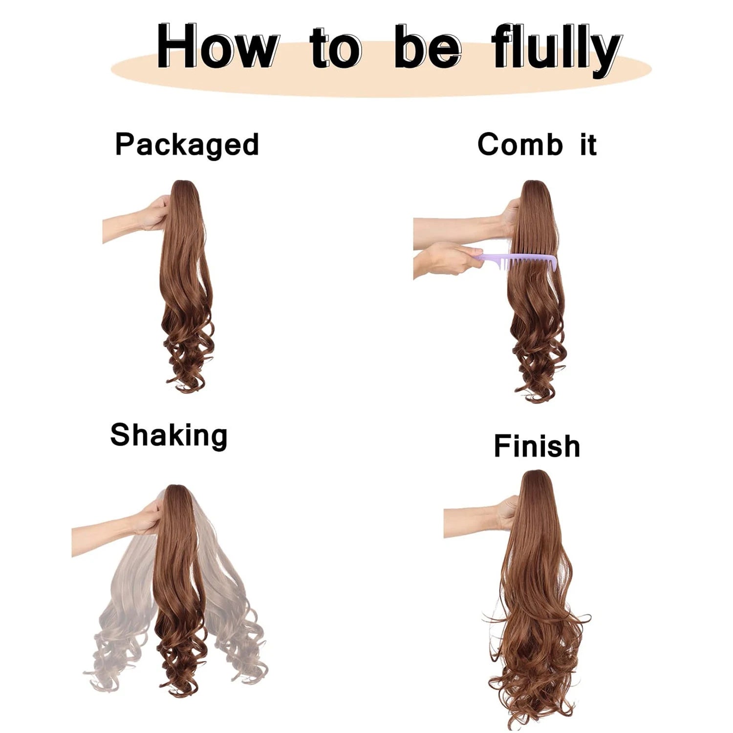 Curly Ponytail Extension Claw Clip in 24" Ponytail Hair Extension Synthetic Wavy Ponytail Extension Fluffy Natural Hairpieces