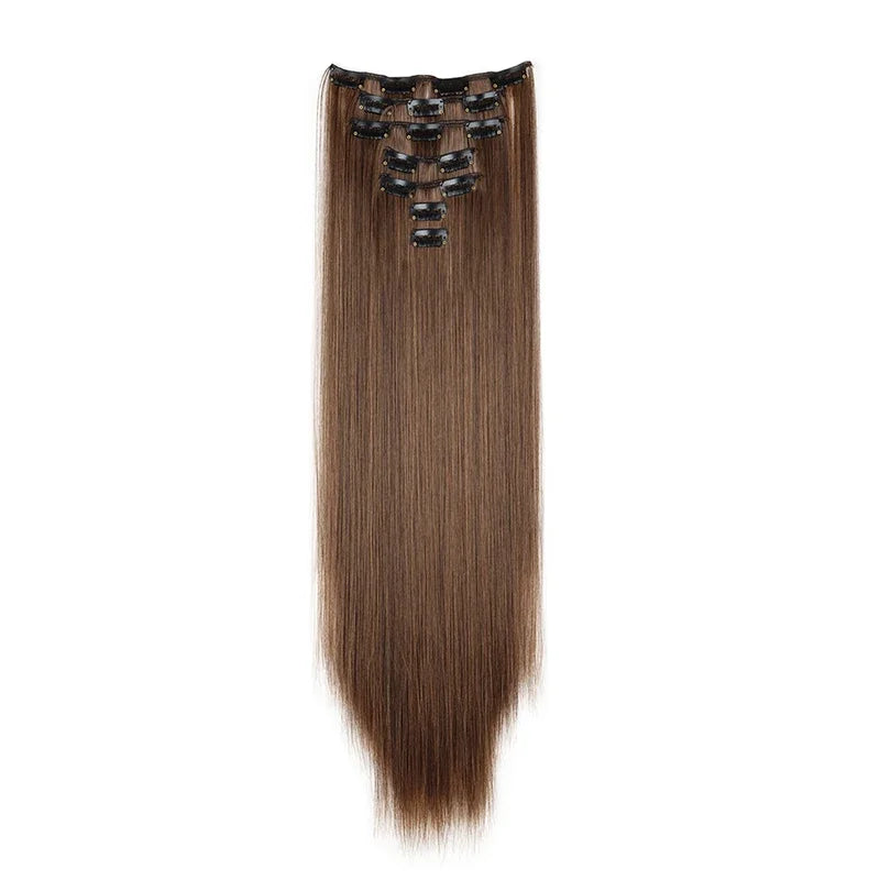 16 clips Synthetic Long Straight Hair Extensions Clips in Hair Black Brown 6Pcs/set Hairpiece for Women