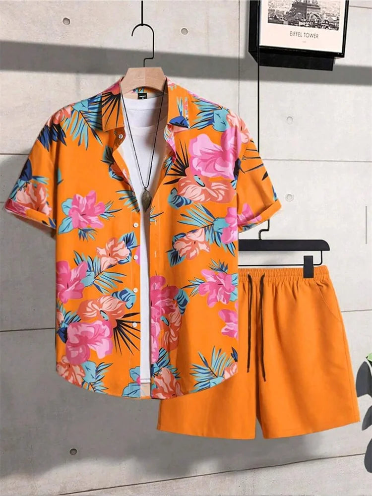 2025 Men's Short-sleeved Shirt Set Luxurious Retro Pattern Print Casual Fashion Daily Summer Vacation
