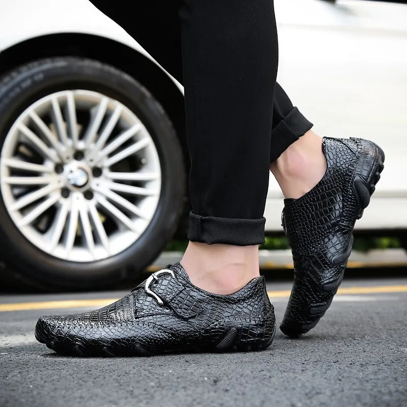 Crocodile Skin Loafer Shoes Men Genuine Leather Slip-on Moccasins Handmade Male Outdoor Casual Shoes Drive Walk Luxury Leisure