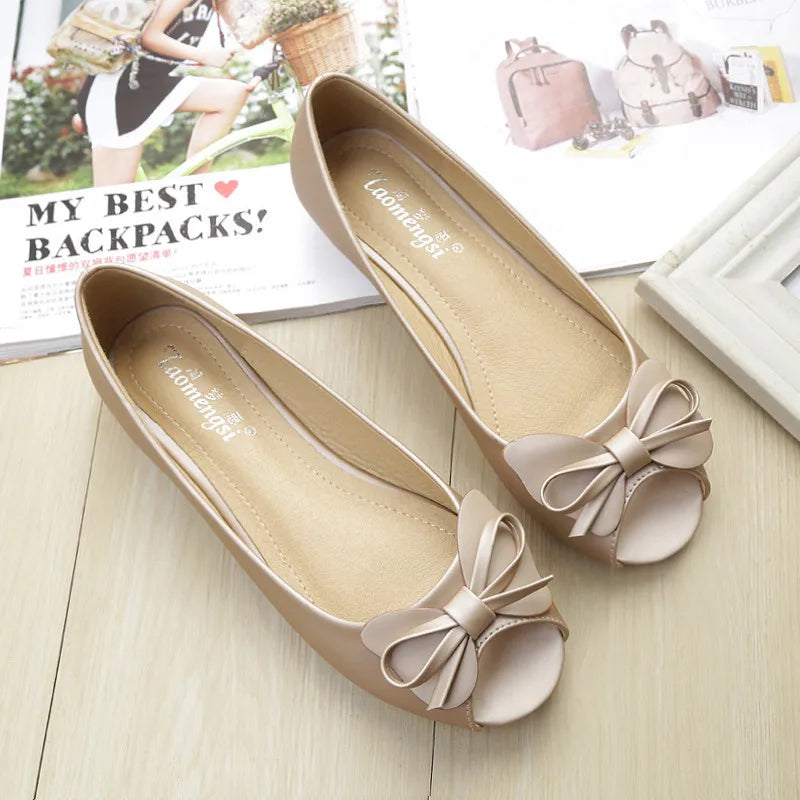 34-43 big size luxury peep toe bowtie flat shoes woman black/white leather ballet flats bow zapatos mujer primavera verano 2022