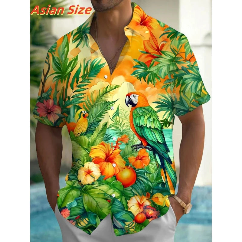 Dreamy Village Pattern Lapel Shirt For Men Flower Bird Boat 3D Printed Hawaiian Shirts Fashion Short Sleeve Tops Button Blouse