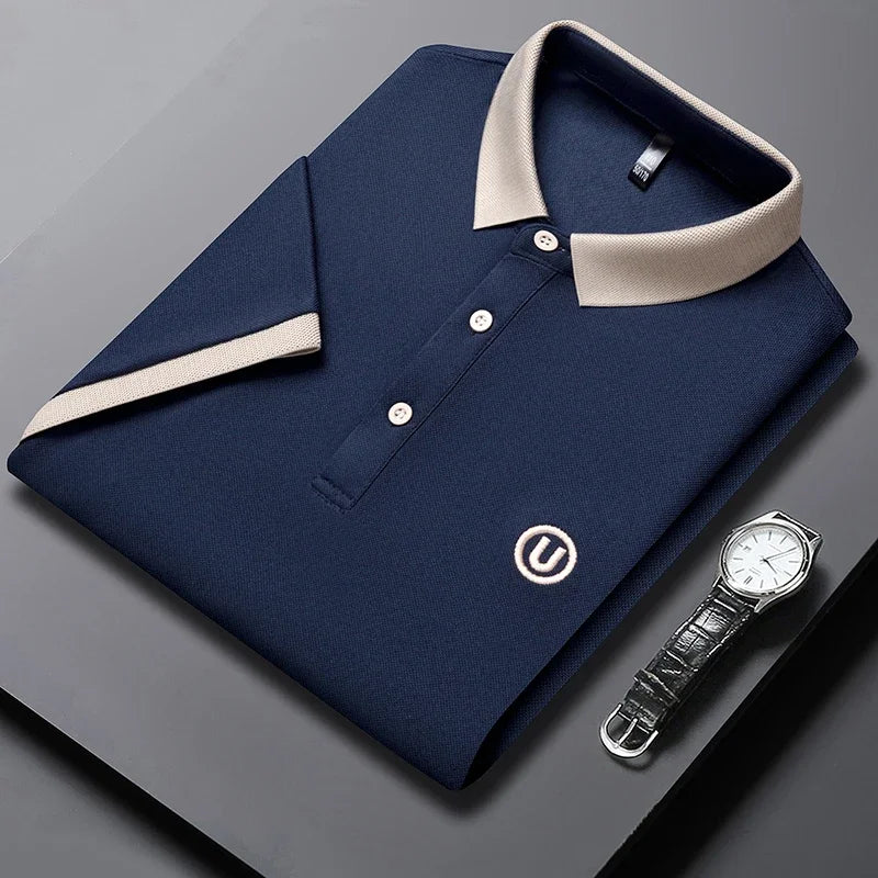 2024 Men's New Embroidered Cotton Business Leisure Short Sleeved POLO Shirt Fashion Short Sleeved Comfortable and Breathable Top