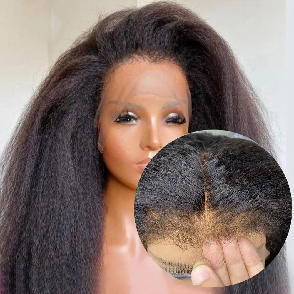 4C Edges Curly Baby Hair Wig Kinky Straight 13x6 HD Lace Frontal Wig Human Hair Yaki Straight 13x4 Lace Front Human Hair Wigs