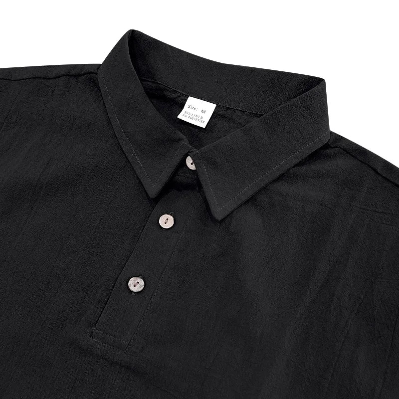 2025Summer New Men's Shirt British Style Loose Trendy Breathable Linen Casual Polo Collar Series POLO Shirt Short Sleeve