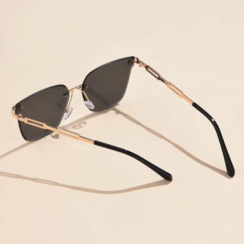 New Sunglasses Women Rimless Cat Eye Eyewear Gradient Brown Cutting Lens Sun Glasses For Female Alloy Eyeglasses Brand Designer